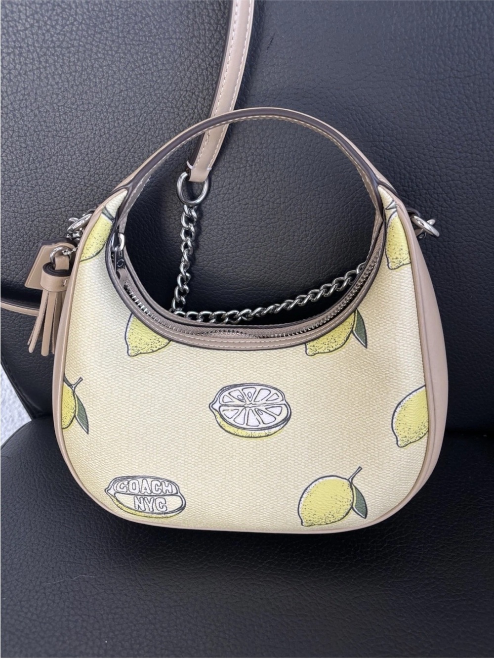 Coach Lemon-Print Mini Hobo Bag - Yellow, Tan